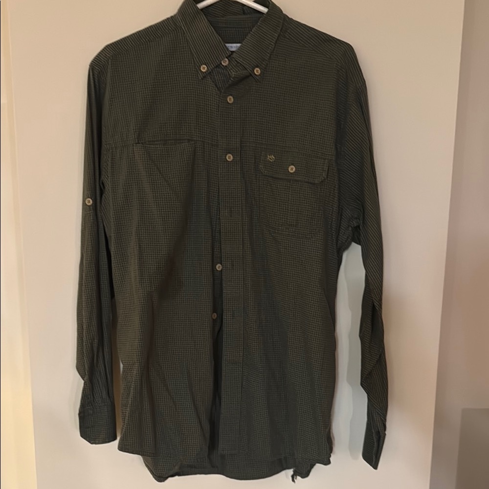 Men's Green Button-Up Performance Shirt